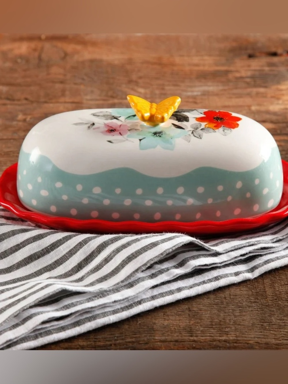 🌺 EUC The Pioneer Woman Flea Market Covered Butter Dish/Tray